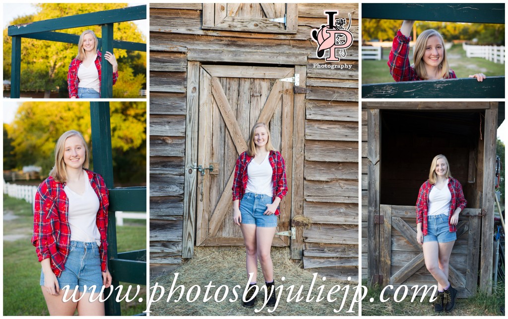 senior portrait in front of barn