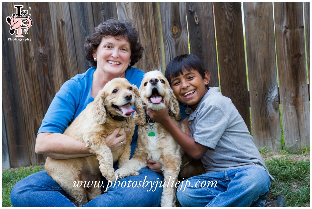 mother son and dog portrait