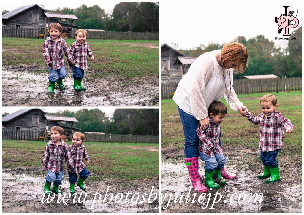 Kids with rain boots in puddle